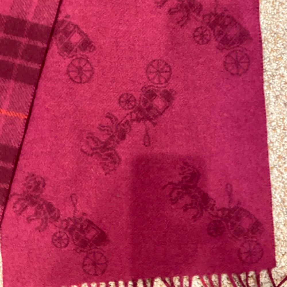 4624 coach reversible plaid carriage pink wool cashmere scarf Euc warm